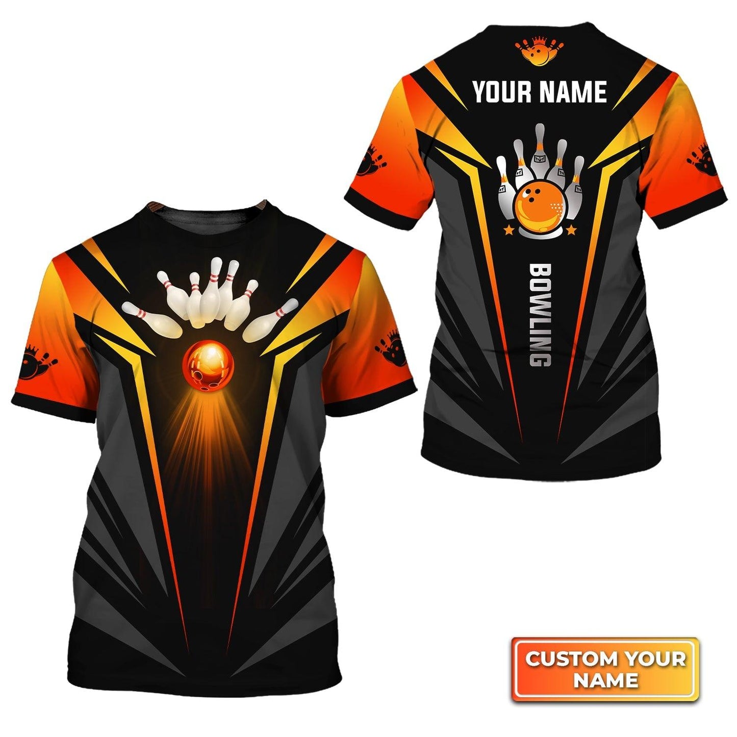 Bowling Custom Name T Shirt, The Orange Bowling Ball in Flames Personalized T-Shirt For Men, Perfect Gift For Bowling Lovers, Bowlers, Team, Friend - Amzanimalsgift