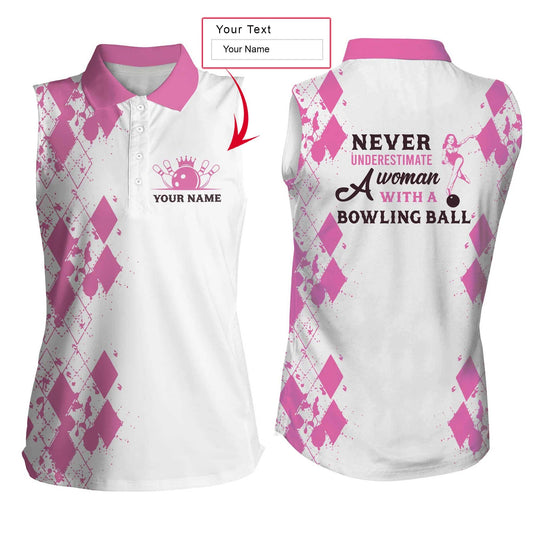 Bowling Custom Name Women Polo Shirt, Never Underestimate A Woman With A Bowling Ball Personalized Polo Shirt Gift For Ladies, Bowling Lovers, Bowlers - Amzanimalsgift