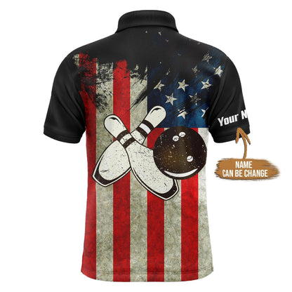 Bowling Custom Polo Shirt - Custom Name American Flag Evil Personalized Bowling Polo Shirt - Gift For Friend, Family - Amzanimalsgift