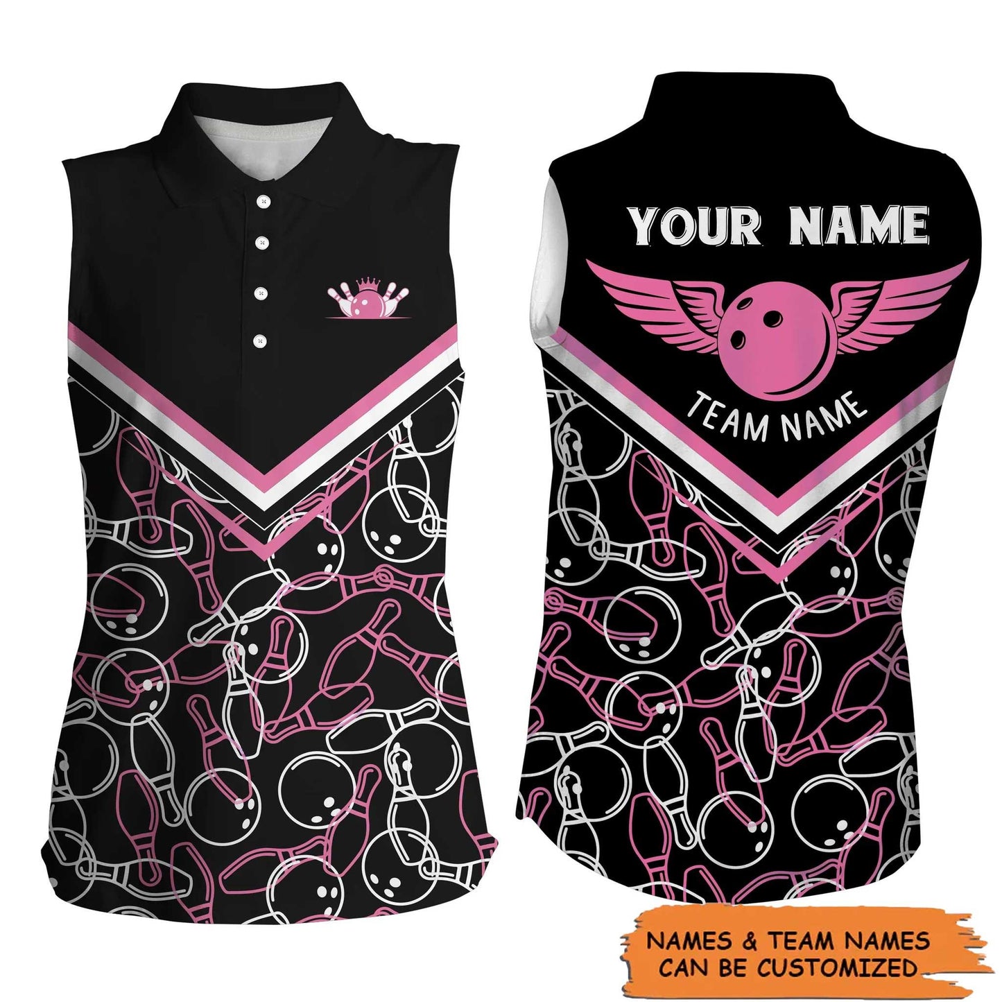 Bowling Custom Team Name Women Polo Shirt, Black Pink Bowling Personalized Polo Shirt Gift For Ladies, Bowling Lover, Bowlers, Females, Girl - Amzanimalsgift