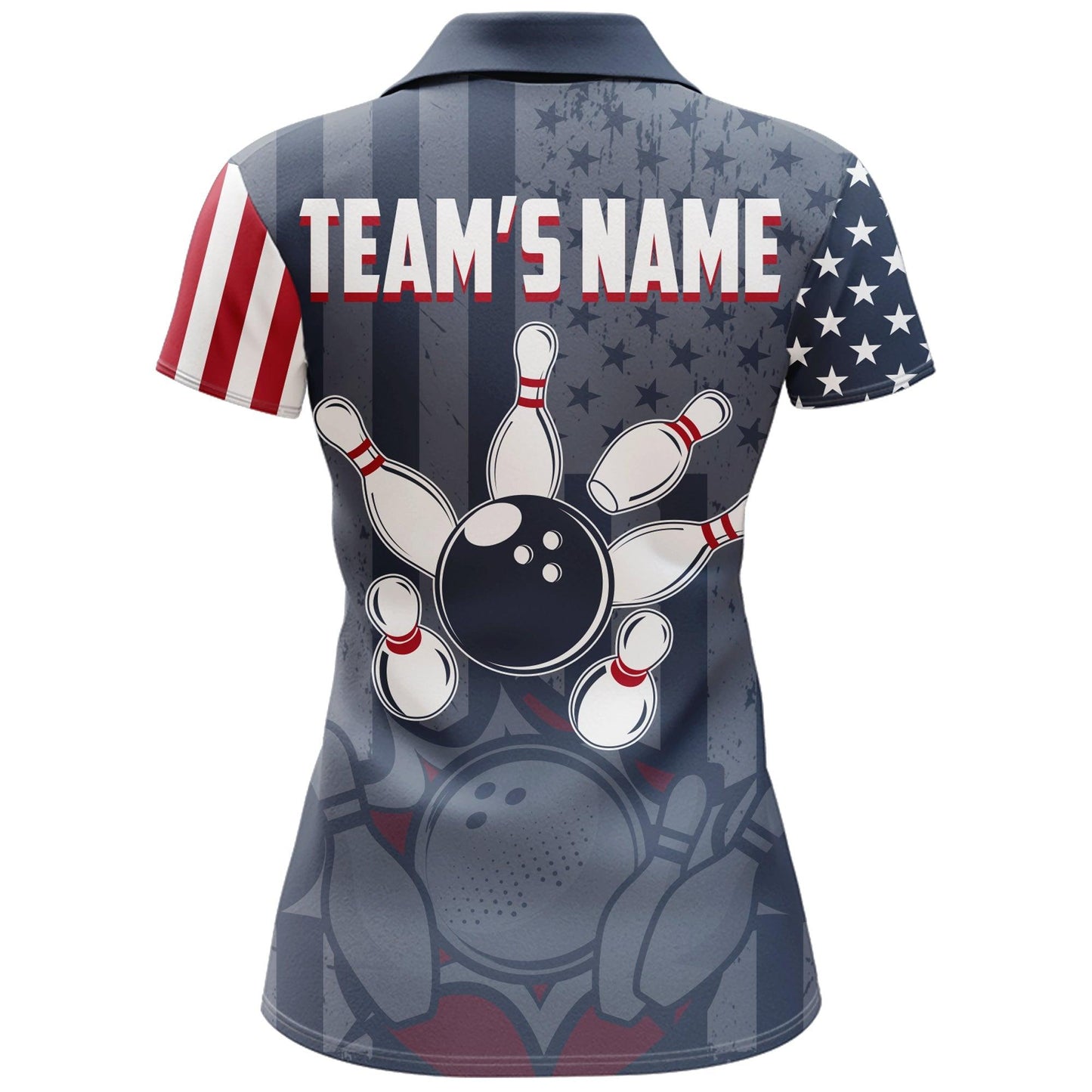 Bowling Custom Women Polo Shirt - Custom Name American Flag Bowling Patriotic Navy Personalized Bowling Polo Shirt - Gift For Friend, Family, Bowling Lovers - Amzanimalsgift