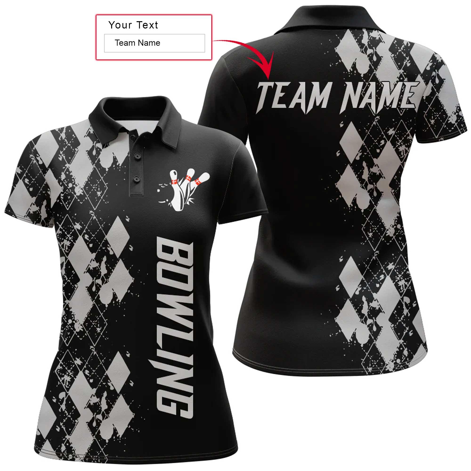 Bowling Custom Women Polo Shirt - Custom Name Argyle Pattern Personalized Bowling Polo Shirt - Gift For Friend, Family, Bowling Lovers - Amzanimalsgift