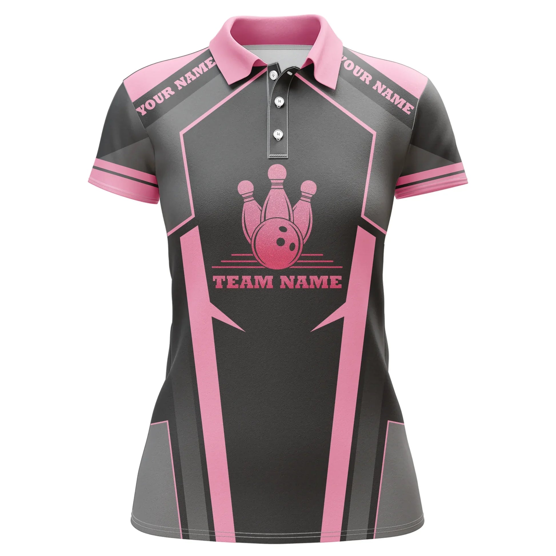 Bowling Custom Women Polo Shirt - Custom Name Black Pink Bowling Personalized Bowling Polo Shirt - Gift For Friend, Family, Bowling Lovers - Amzanimalsgift