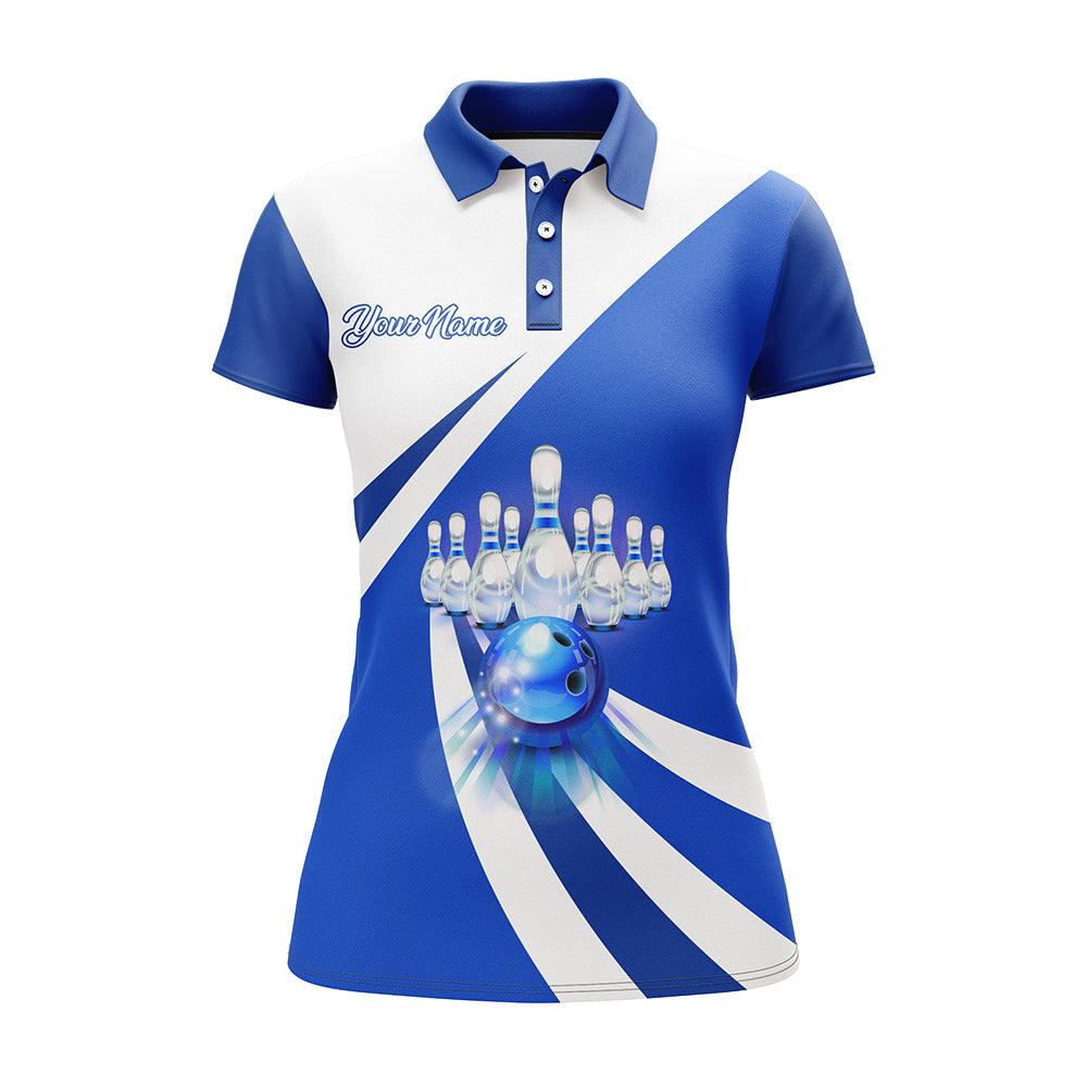 Bowling Custom Women Polo Shirt - Custom Name Blue Bowling Personalized Bowling Polo Shirt - Gift For Friend, Family, Bowling Lovers - Amzanimalsgift