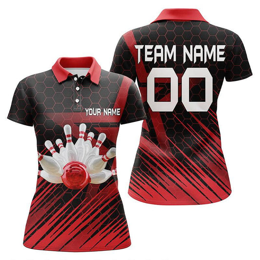 Bowling Custom Women Polo Shirt - Custom Name Bowling Ball And Pins Personalized Bowling Polo Shirt - Gift For Friend, Family, Bowling Lovers - Amzanimalsgift