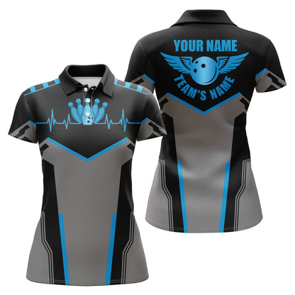 Bowling Custom Women Polo Shirt - Custom Name Bowling Ball and Pins Personalized Bowling Polo Shirt - Gift For Friend, Family, Bowling Lovers - Amzanimalsgift