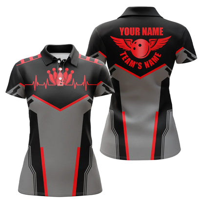 Bowling Custom Women Polo Shirt - Custom Name Bowling Ball and Pins Personalized Bowling Polo Shirt - Gift For Friend, Family, Bowling Lovers - Amzanimalsgift