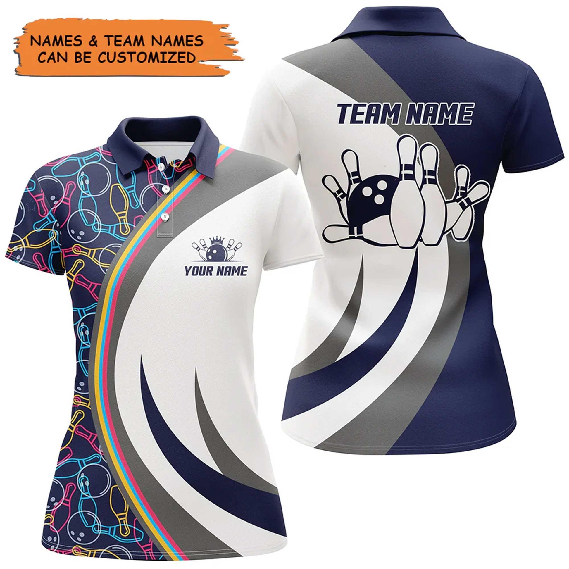 Bowling Custom Women Polo Shirt - Custom Name Bowling Personalized Bowling Polo Shirt - Gift For Friend, Family, Bowling Lovers - Amzanimalsgift