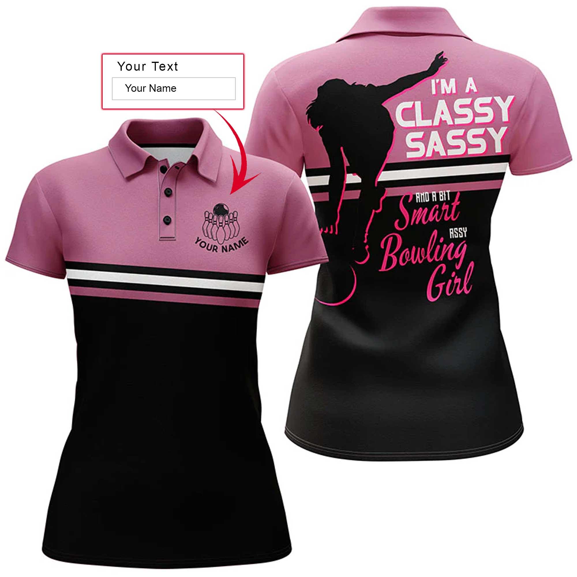 Bowling Custom Women Polo Shirt - Custom Name Classy Sasy Bowling Girl Personalized Bowling Polo Shirt - Gift For Friend, Family, Bowling Lovers - Amzanimalsgift