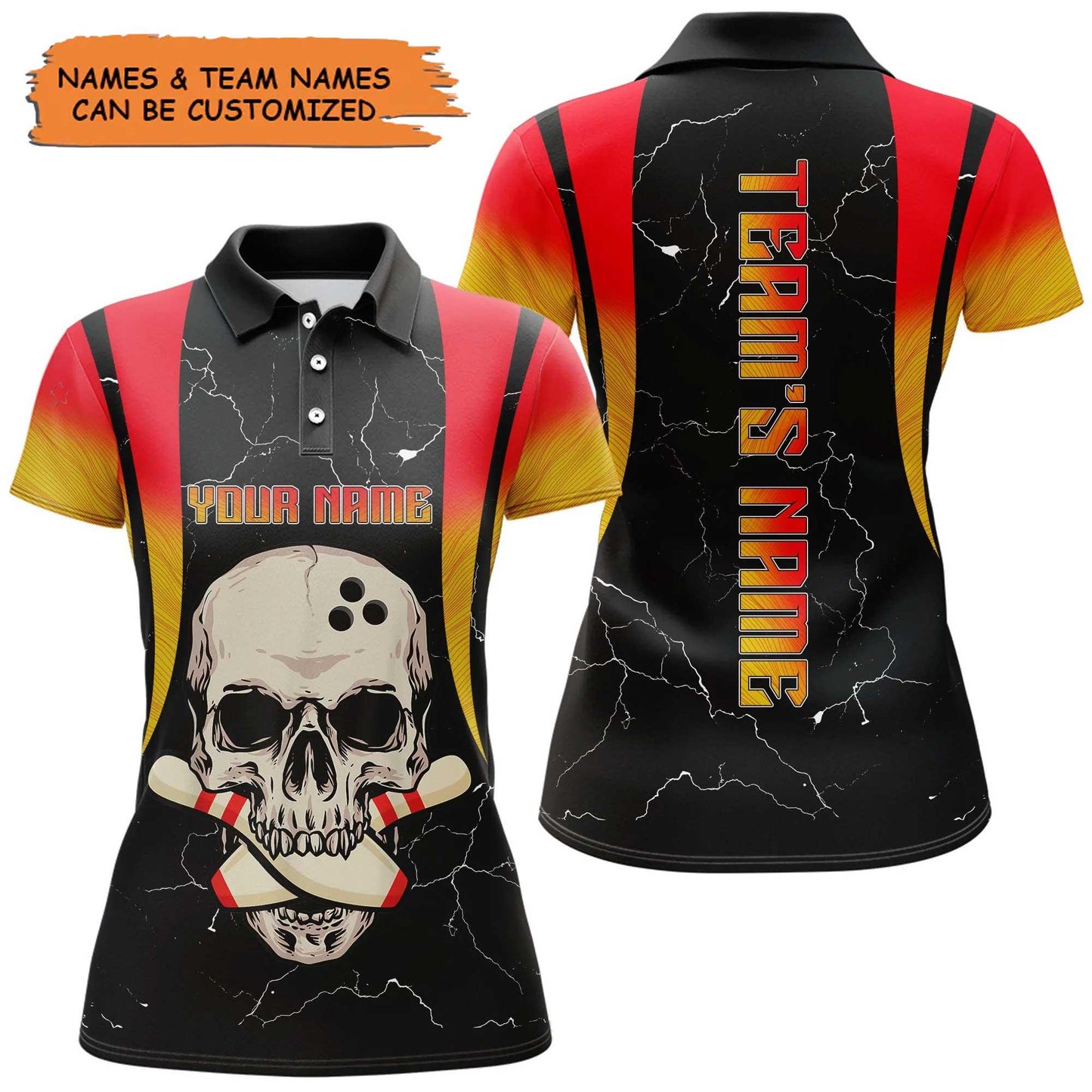Bowling Custom Women Polo Shirt - Custom Name Flame Bowling Personalized Bowling Polo Shirt - Gift For Friend, Family, Bowling Lovers - Amzanimalsgift