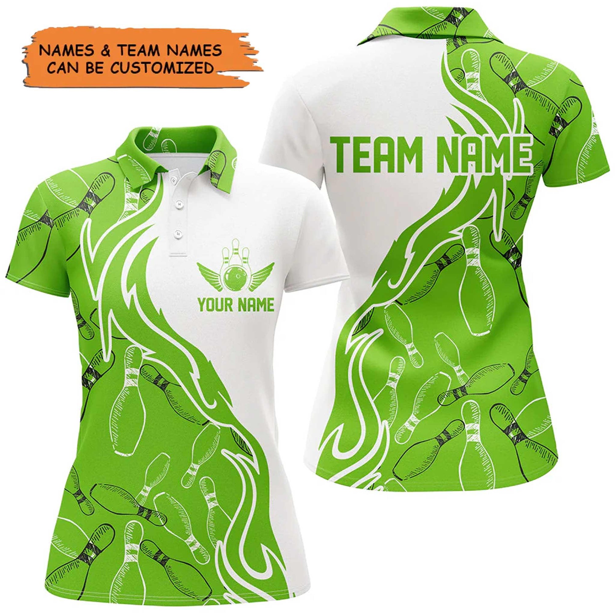 Bowling Custom Women Polo Shirt - Custom Name Green Bowling Personalized Bowling Polo Shirt - Gift For Friend, Family, Bowling Lovers - Amzanimalsgift