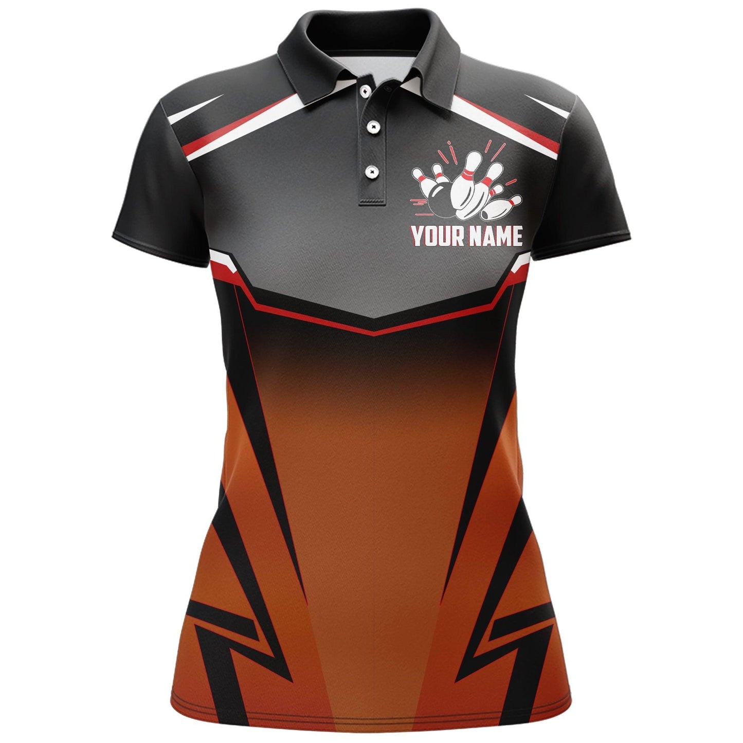 Bowling Custom Women Polo Shirt - Custom Name Kingpins Orange Bowling Personalized Bowling Polo Shirt - Gift For Friend, Family, Bowling Lovers - Amzanimalsgift