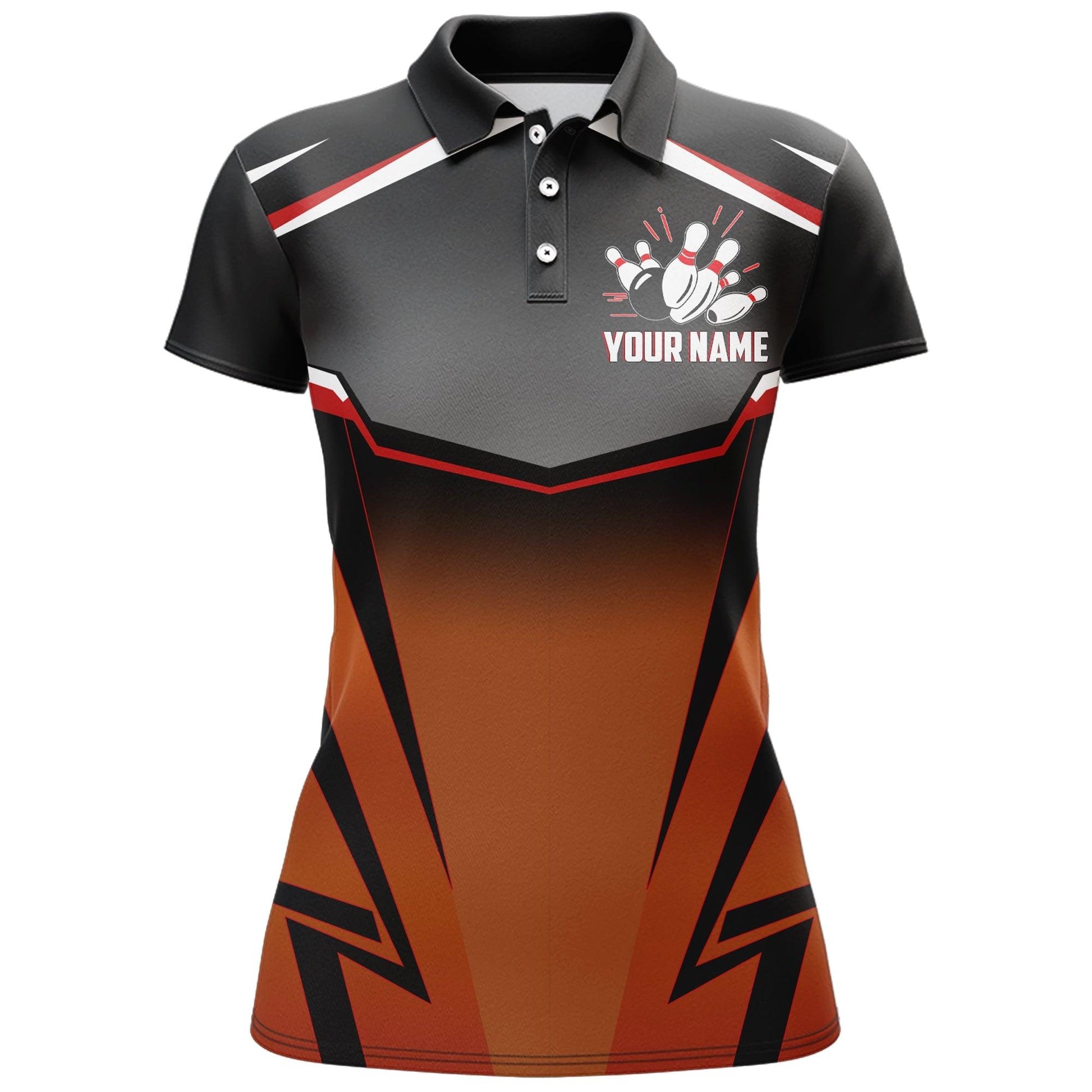 Bowling Custom Women Polo Shirt - Custom Name Kingpins Orange Bowling Personalized Bowling Polo Shirt - Gift For Friend, Family, Bowling Lovers - Amzanimalsgift