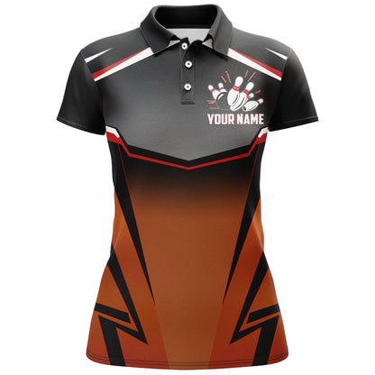 Bowling Custom Women Polo Shirt - Custom Name Kingpins Orange Bowling Personalized Bowling Polo Shirt - Gift For Friend, Family, Bowling Lovers - Amzanimalsgift