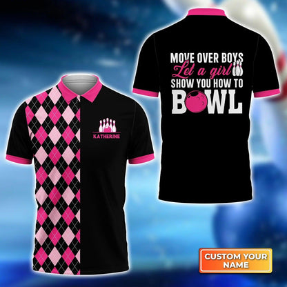 Bowling Custom Women Polo Shirt - Custom Name Let A Girl Personalized Bowling Polo Shirt - Gift For Friend, Family, Bowling Lovers - Amzanimalsgift