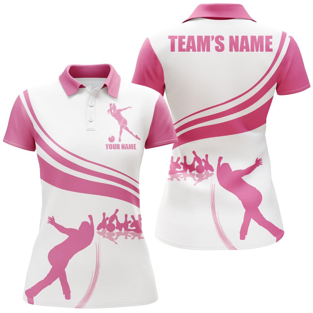 Bowling Custom Women Polo Shirt - Custom Name Pink Bowling Personalized Bowling Polo Shirt - Gift For Friend, Family, Bowling Lovers - Amzanimalsgift