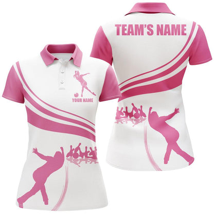 Bowling Custom Women Polo Shirt - Custom Name Pink Bowling Personalized Bowling Polo Shirt - Gift For Friend, Family, Bowling Lovers - Amzanimalsgift