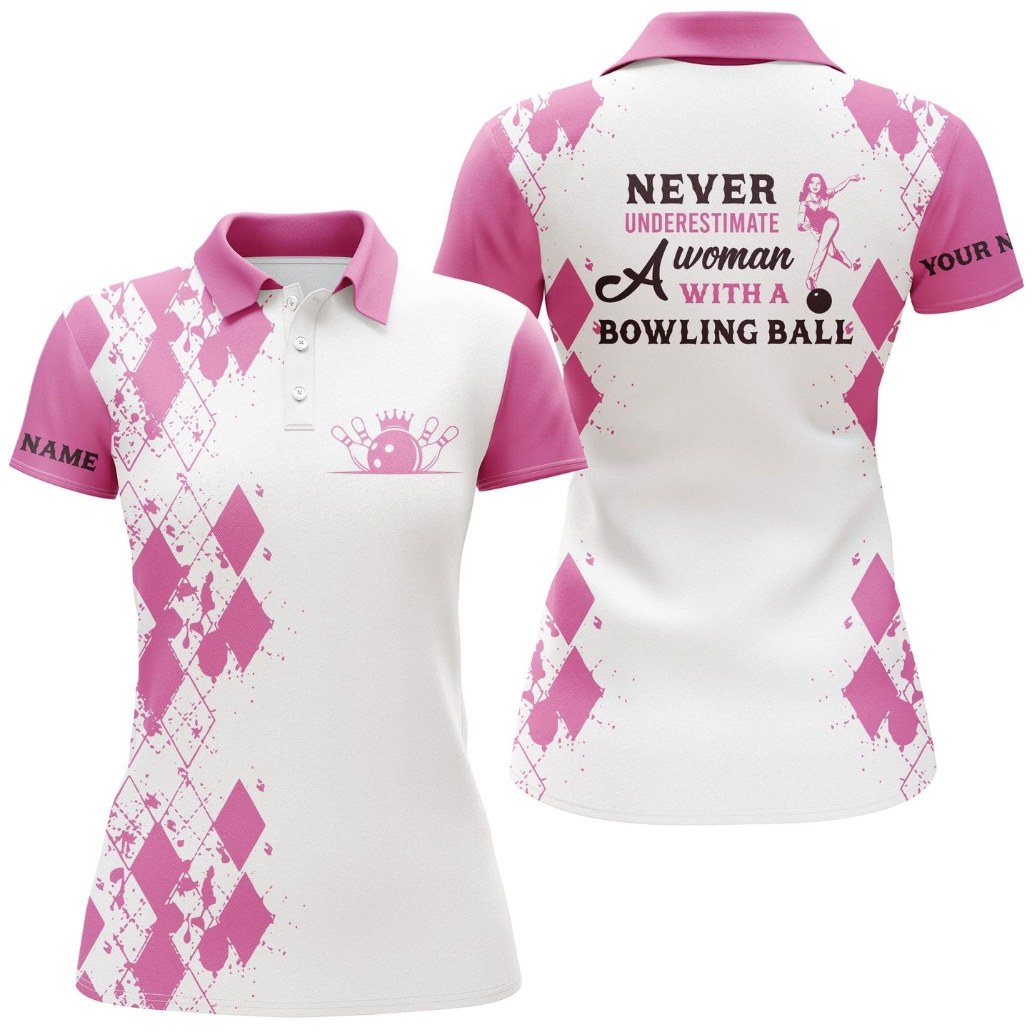 Bowling Custom Women Polo Shirt - Custom Name Polo Shirt, A Woman With A Bowling Ball Personalized Bowling Polo Shirt - Gift For Friend, Family, Bowling Lovers - Amzanimalsgift