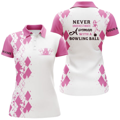 Bowling Custom Women Polo Shirt - Custom Name Polo Shirt, A Woman With A Bowling Ball Personalized Bowling Polo Shirt - Gift For Friend, Family, Bowling Lovers - Amzanimalsgift