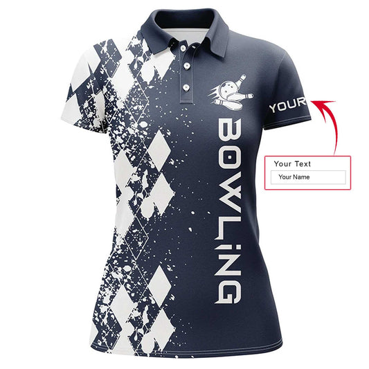 Bowling Custom Women Polo Shirt - Custom Name Polo Shirt, Argyle Pattern Personalized Bowling Polo Shirt- Gift For Friend, Family, Bowling Lovers - Amzanimalsgift