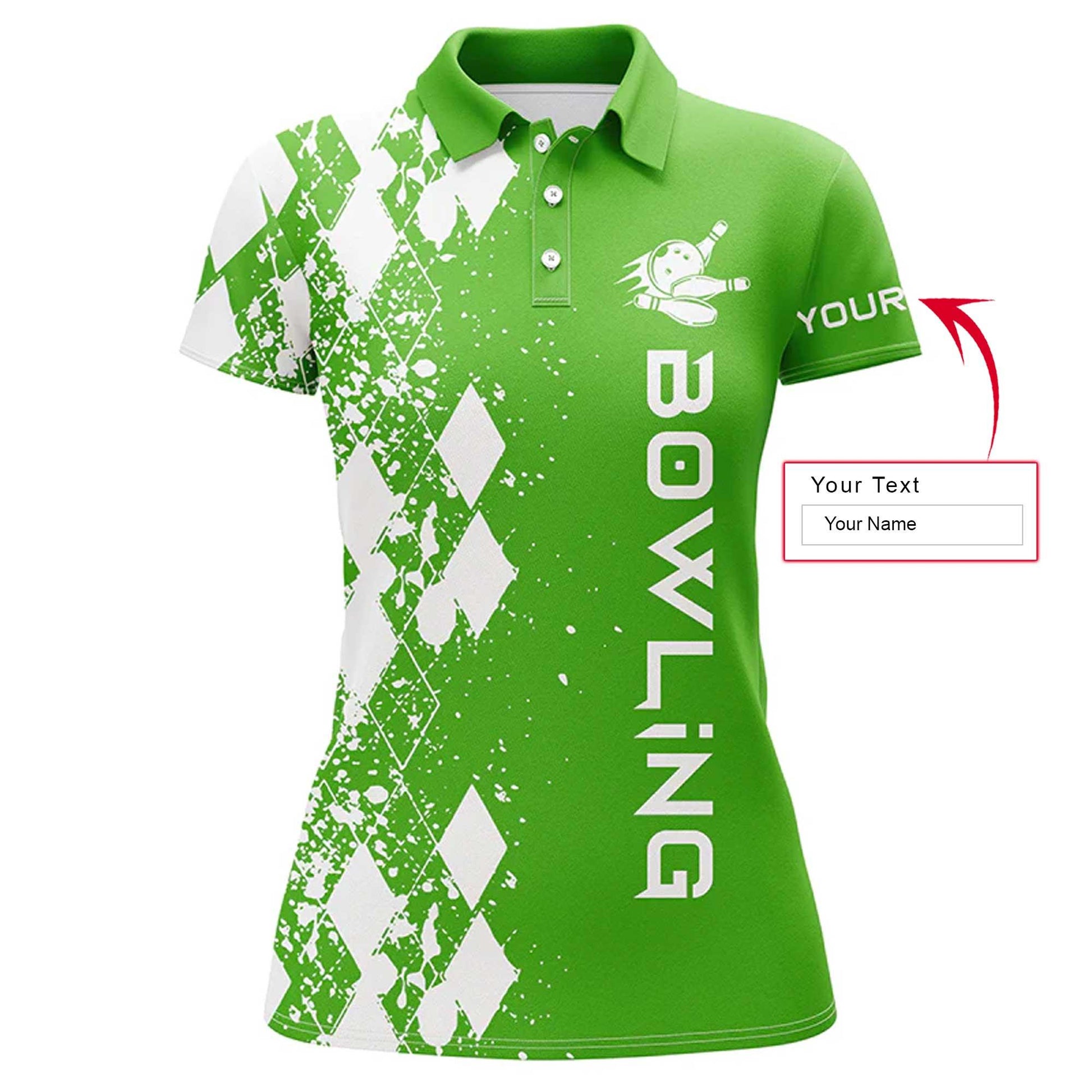 Bowling Custom Women Polo Shirt - Custom Name Polo Shirt, Argyle Pattern Personalized Bowling Polo Shirt- Gift For Friend, Family, Bowling Lovers - Amzanimalsgift