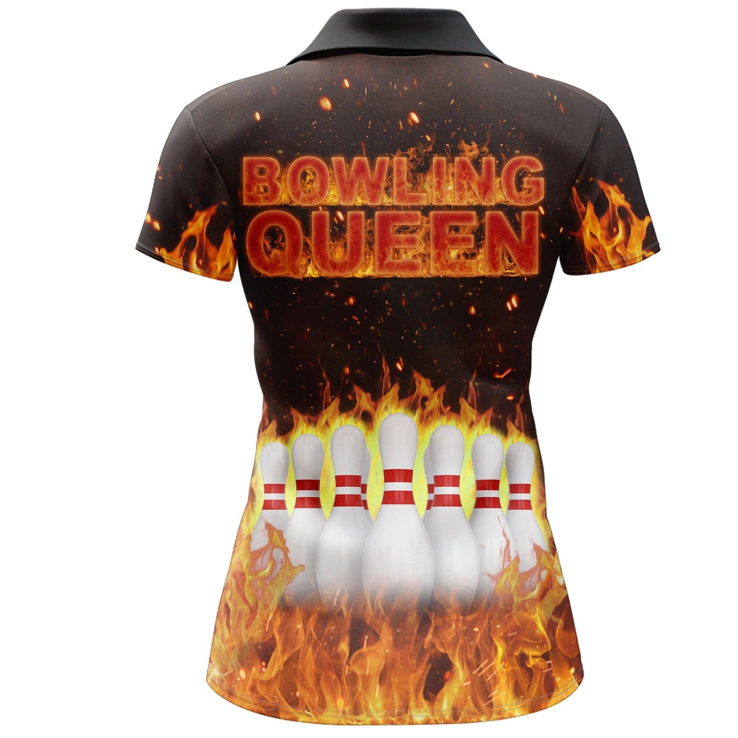 Bowling Custom Women Polo Shirt - Custom Name Polo Shirt, Flames Bowling Queen Personalized Bowling Polo Shirt - Gift For Friend, Family, Bowling Lovers - Amzanimalsgift