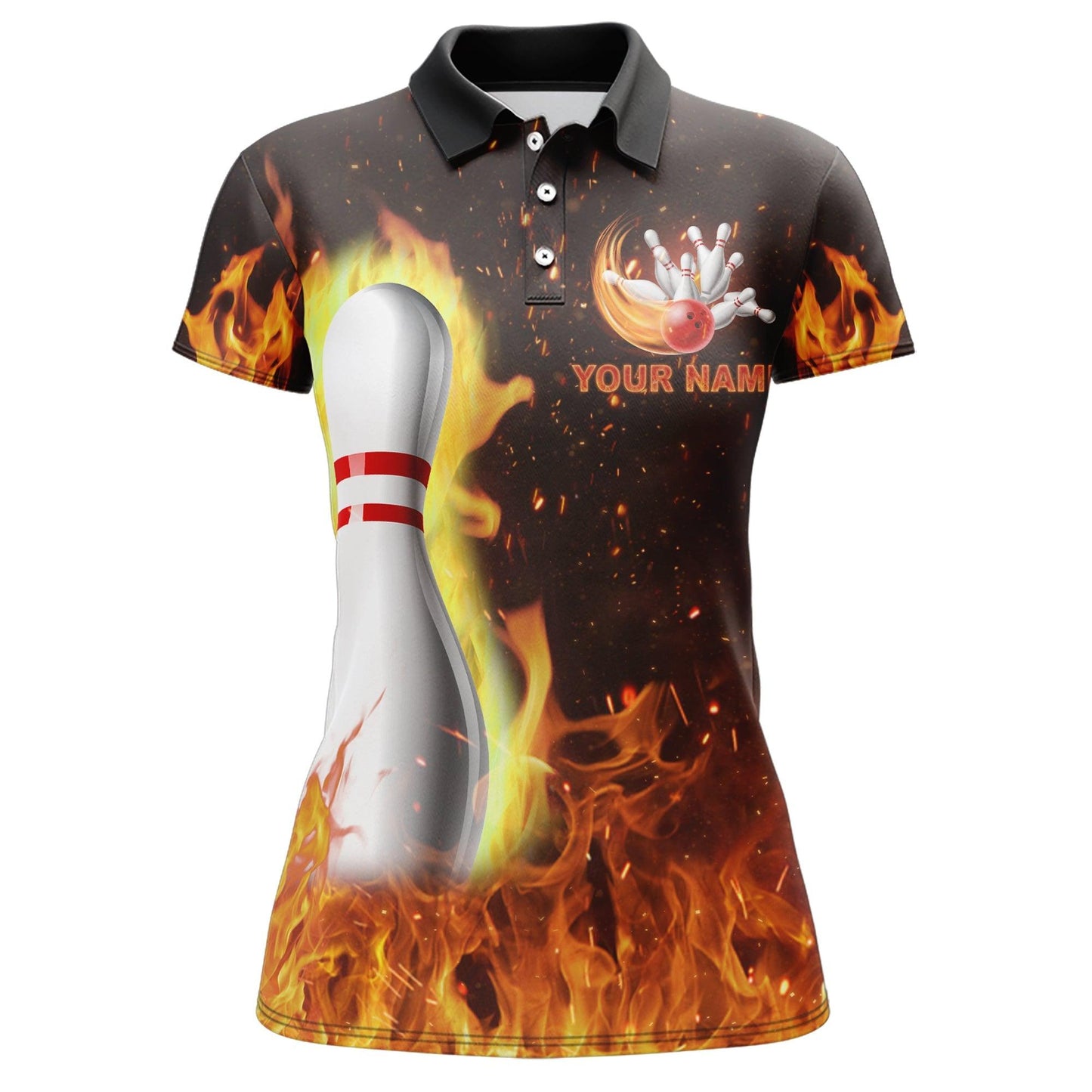 Bowling Custom Women Polo Shirt - Custom Name Polo Shirt, Flames Bowling Queen Personalized Bowling Polo Shirt - Gift For Friend, Family, Bowling Lovers - Amzanimalsgift