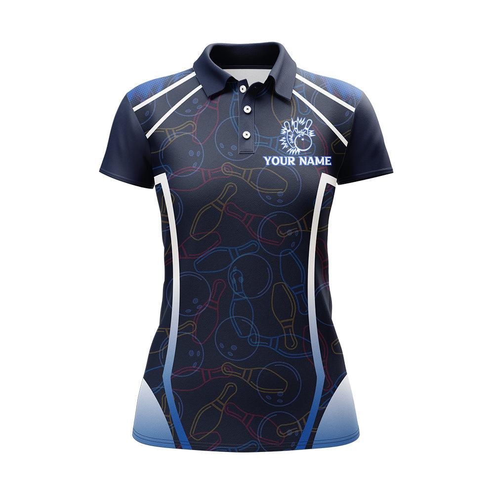 Bowling Custom Women Polo Shirt - Custom Name Polo Shirt, Funny Blue Bowling Personalized Bowling Polo Shirt - Gift For Friend, Family, Bowling Lovers - Amzanimalsgift