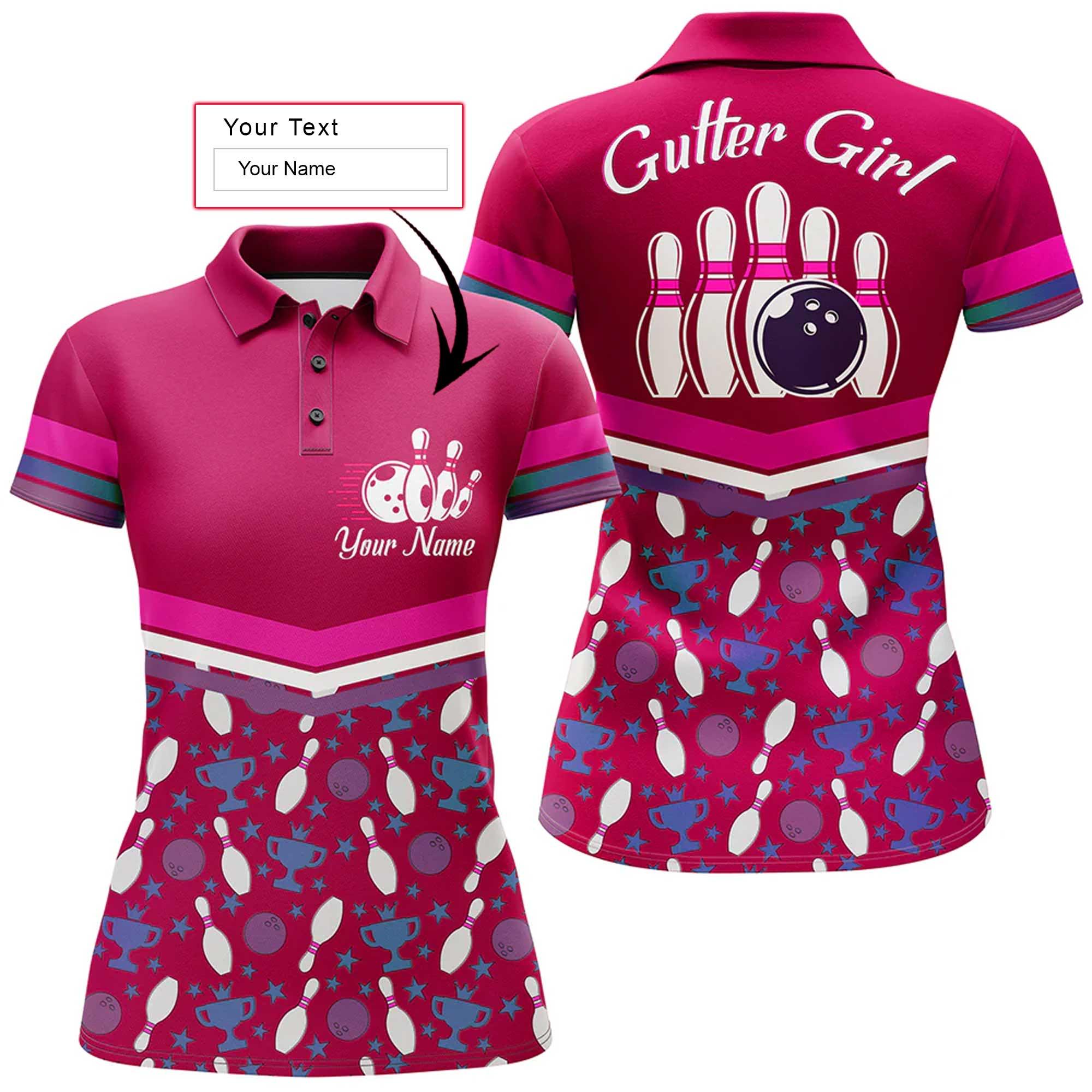Bowling Custom Women Polo Shirt - Custom Name Polo Shirt, Gutter Girl Pink Personalized Bowling Polo Shirt - Gift For Friend, Family, Bowling Lovers - Amzanimalsgift