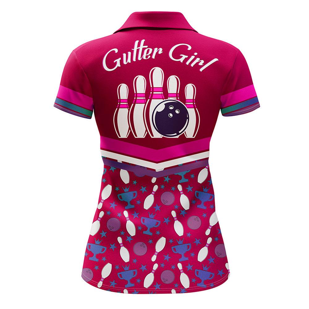 Bowling Custom Women Polo Shirt - Custom Name Polo Shirt, Gutter Girl Pink Personalized Bowling Polo Shirt - Gift For Friend, Family, Bowling Lovers - Amzanimalsgift