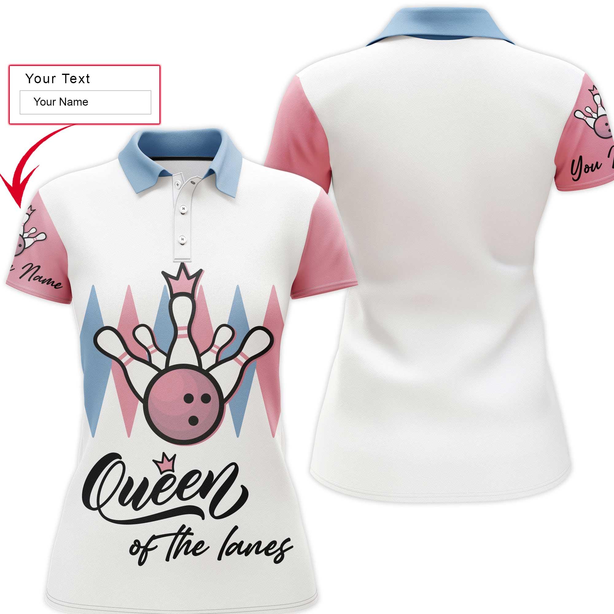 Bowling Custom Women Polo Shirt - Custom Name Queen Of The Lanes Bowling Personalized Bowling Polo Shirt - Gift For Friend, Family, Bowling Lovers - Amzanimalsgift