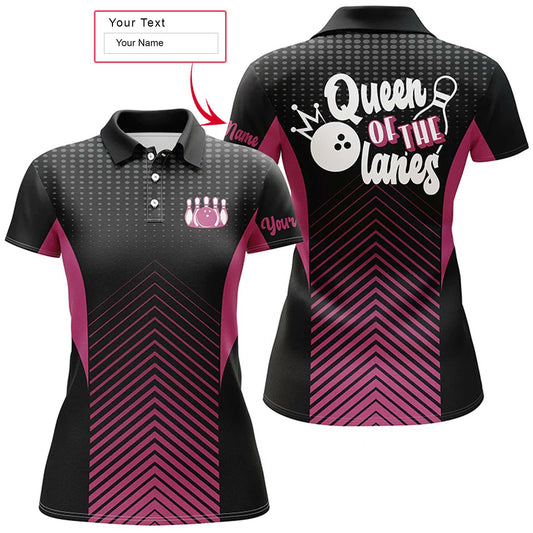 Bowling Custom Women Polo Shirt - Custom Name Queen Of The Lanes Bowling Personalized Bowling Polo Shirt - Gift For Friend, Family, Bowling Lovers - Amzanimalsgift