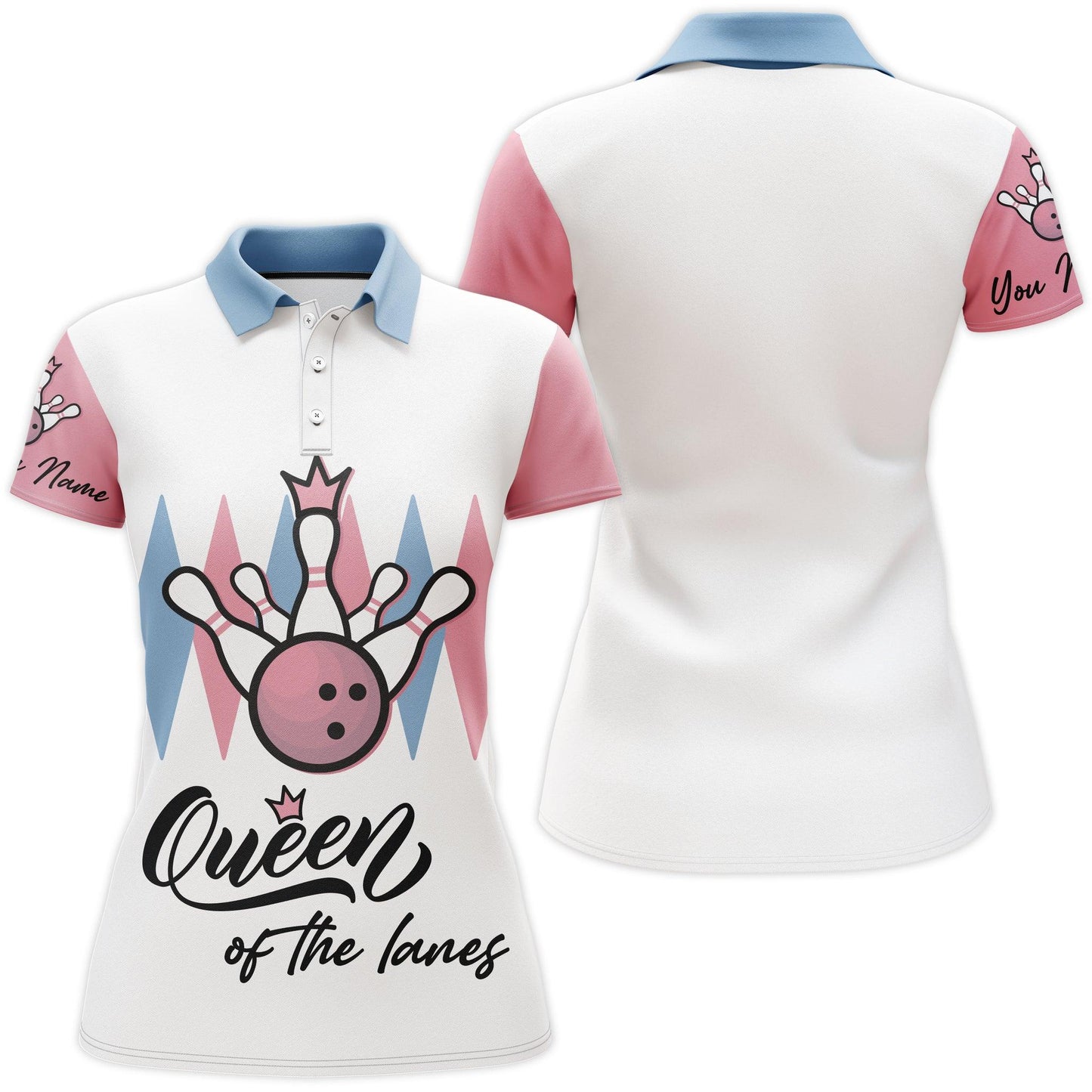 Bowling Custom Women Polo Shirt - Custom Name Queen Of The Lanes Bowling Personalized Bowling Polo Shirt - Gift For Friend, Family, Bowling Lovers - Amzanimalsgift