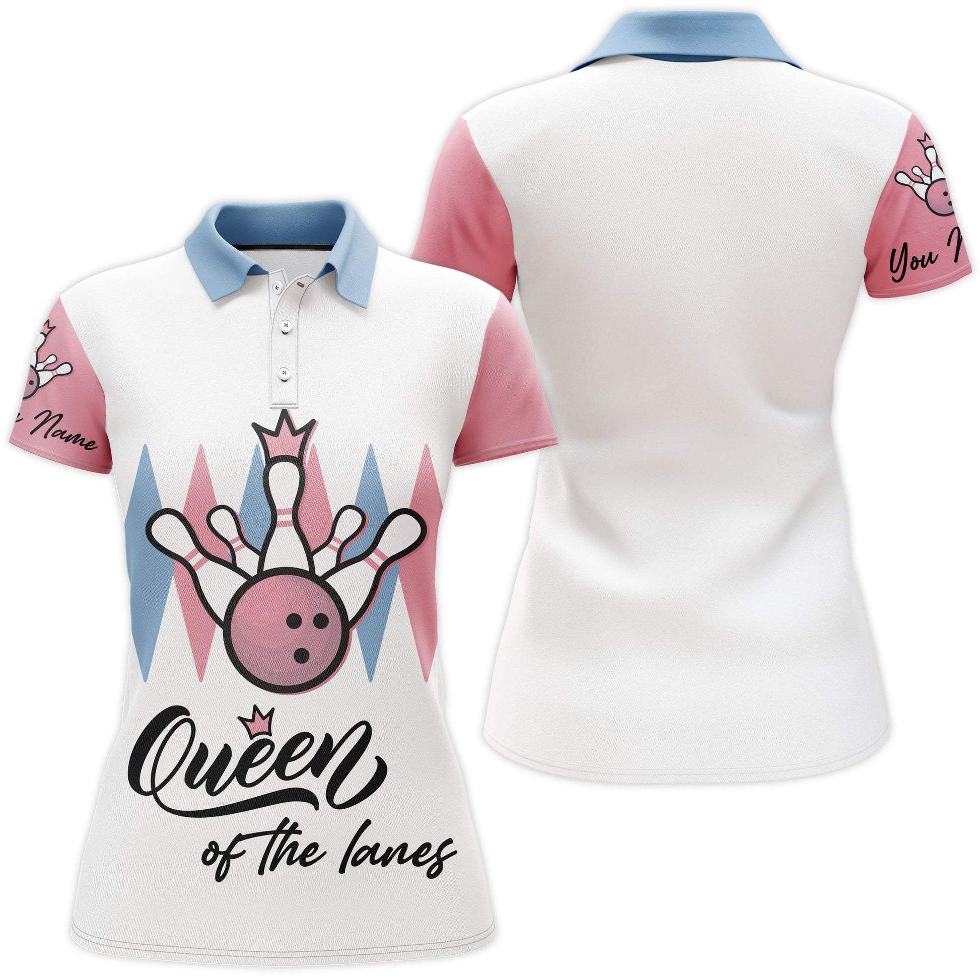 Bowling Custom Women Polo Shirt - Custom Name Queen Of The Lanes Bowling Personalized Bowling Polo Shirt - Gift For Friend, Family, Bowling Lovers - Amzanimalsgift