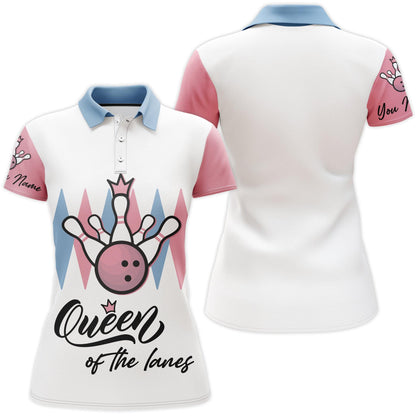 Bowling Custom Women Polo Shirt - Custom Name Queen Of The Lanes Bowling Personalized Bowling Polo Shirt - Gift For Friend, Family, Bowling Lovers - Amzanimalsgift