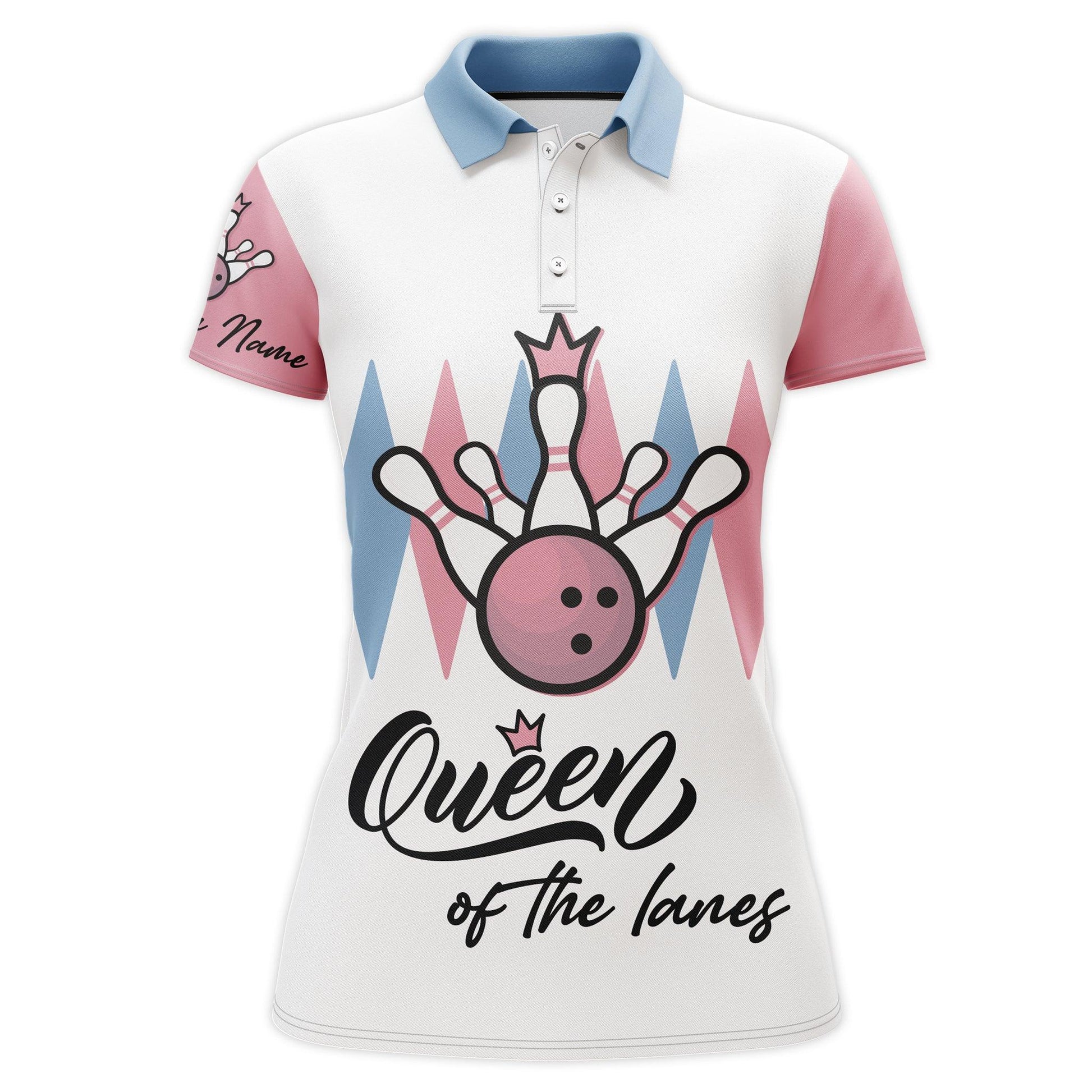 Bowling Custom Women Polo Shirt - Custom Name Queen Of The Lanes Bowling Personalized Bowling Polo Shirt - Gift For Friend, Family, Bowling Lovers - Amzanimalsgift