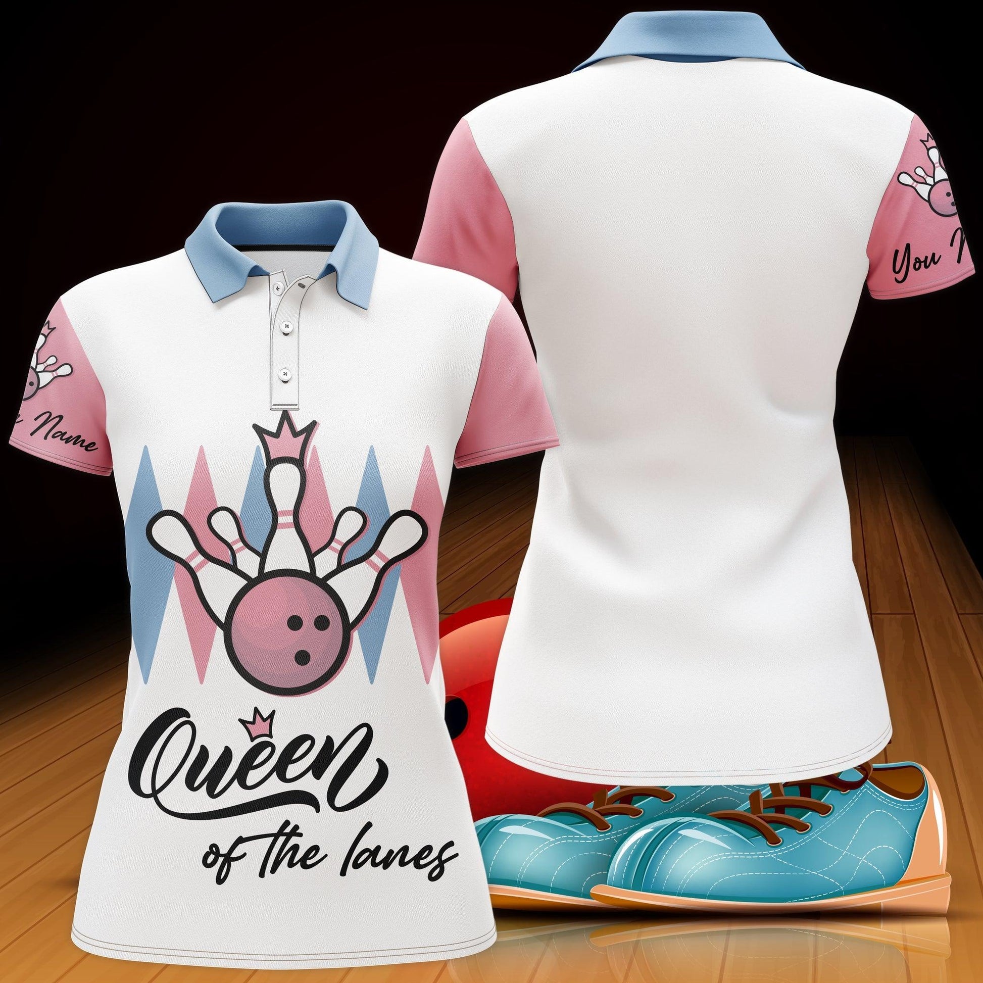 Bowling Custom Women Polo Shirt - Custom Name Queen Of The Lanes Bowling Personalized Bowling Polo Shirt - Gift For Friend, Family, Bowling Lovers - Amzanimalsgift