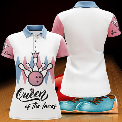 Bowling Custom Women Polo Shirt - Custom Name Queen Of The Lanes Bowling Personalized Bowling Polo Shirt - Gift For Friend, Family, Bowling Lovers - Amzanimalsgift