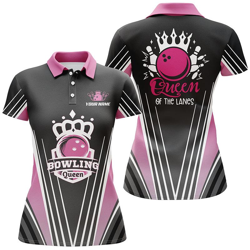 Bowling Custom Women Polo Shirt - Custom Name Queen Of The Lanes, Pink Bowling Personalized Bowling Polo Shirt - Gift For Friend, Family, Bowling Lovers - Amzanimalsgift