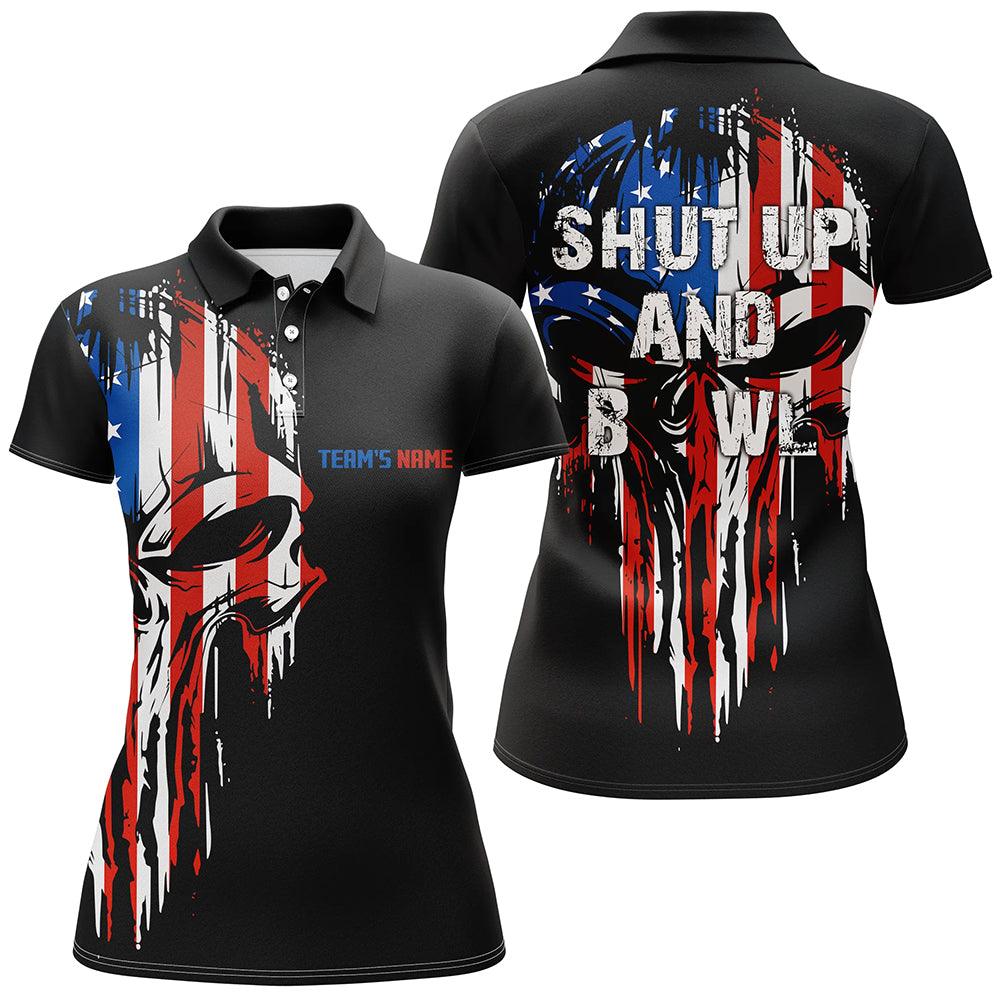 Bowling Custom Women Polo Shirt - Custom Name Skull Bowling Personalized Bowling Polo Shirt - Gift For Friend, Family, Bowling Lovers - Amzanimalsgift