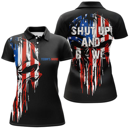 Bowling Custom Women Polo Shirt - Custom Name Skull Bowling Personalized Bowling Polo Shirt - Gift For Friend, Family, Bowling Lovers - Amzanimalsgift