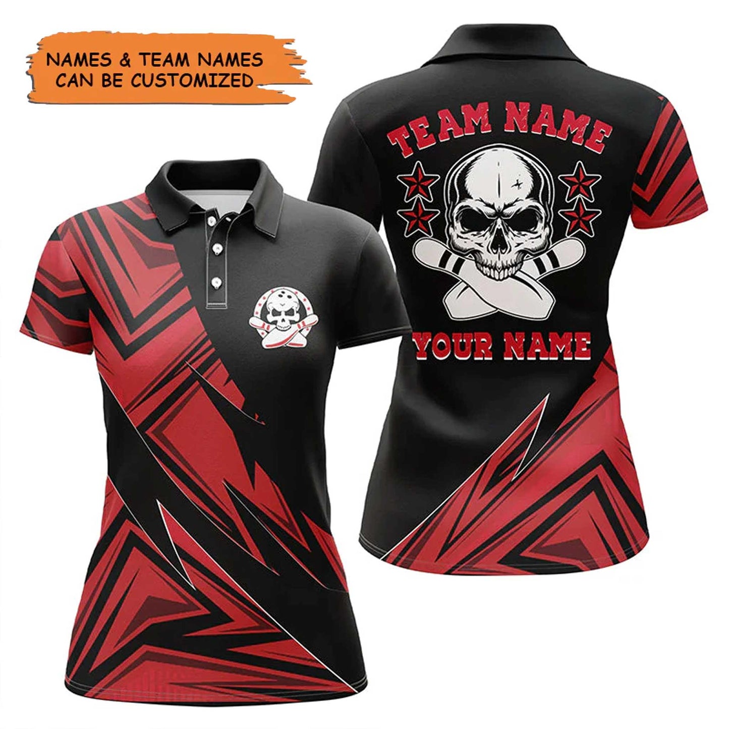 Bowling Custom Women Polo Shirt - Custom Name Skull Bowling Personalized Bowling Polo Shirt - Gift For Friend, Family, Bowling Lovers - Amzanimalsgift
