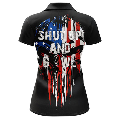 Bowling Custom Women Polo Shirt - Custom Name Skull Bowling Personalized Bowling Polo Shirt - Gift For Friend, Family, Bowling Lovers - Amzanimalsgift