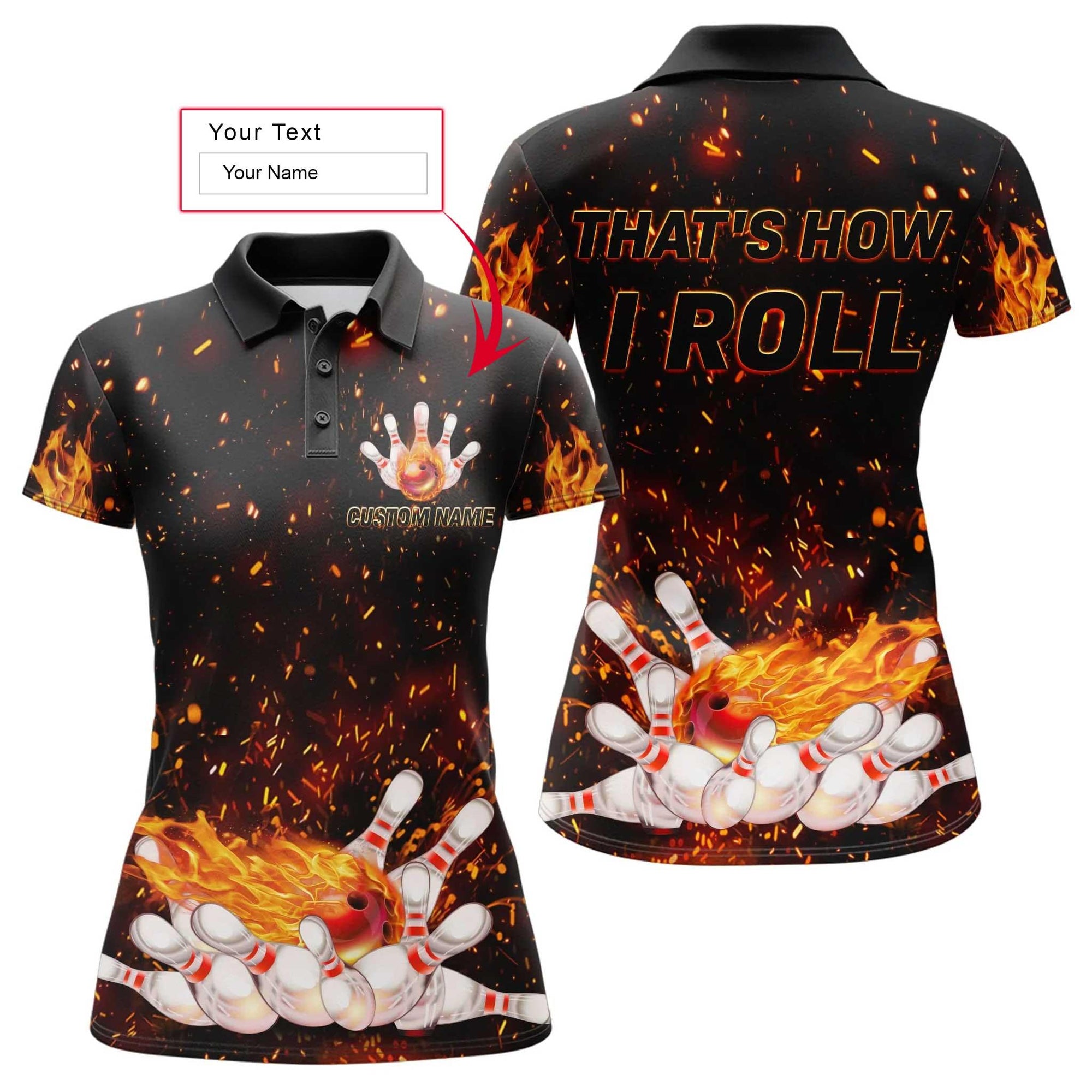 Bowling Custom Women Polo Shirt - Custom Name That's How I Roll Flame Bowling Personalized Bowling Polo Shirt - Gift For Friend, Family, Bowling Lovers - Amzanimalsgift