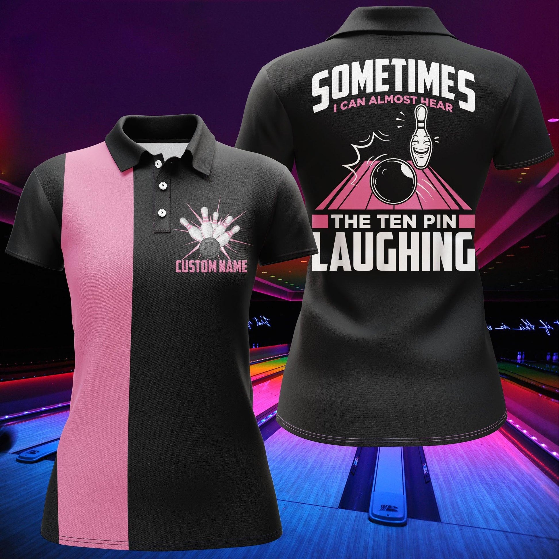 Bowling Custom Women Polo Shirt - Custom Name The Ten Pin Laughing, Funny Bowling Personalized Bowling Polo Shirt - Gift For Friend, Family, Bowling Lovers - Amzanimalsgift