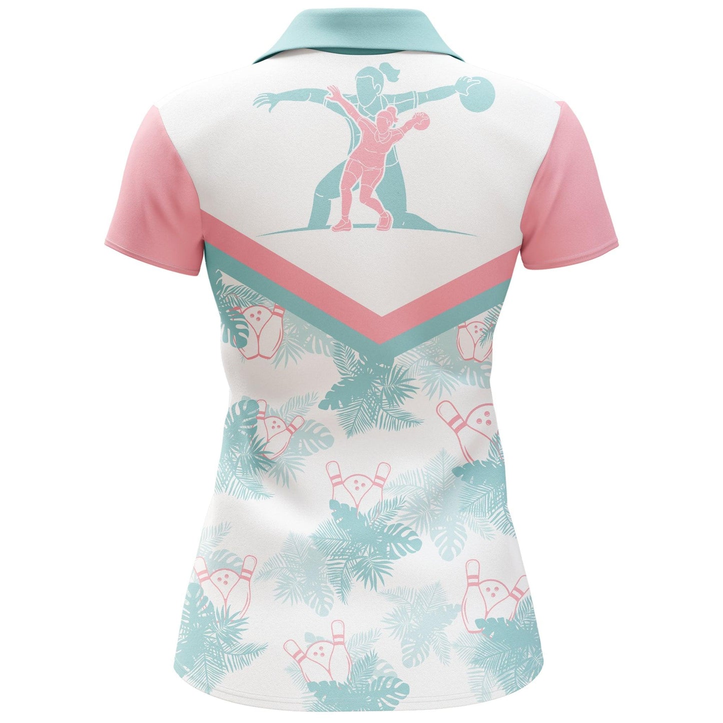 Bowling Custom Women Polo Shirt - Custom Name Tropical Pattern Bowling Personalized Bowling Polo Shirt - Gift For Friend, Family, Bowling Lovers - Amzanimalsgift