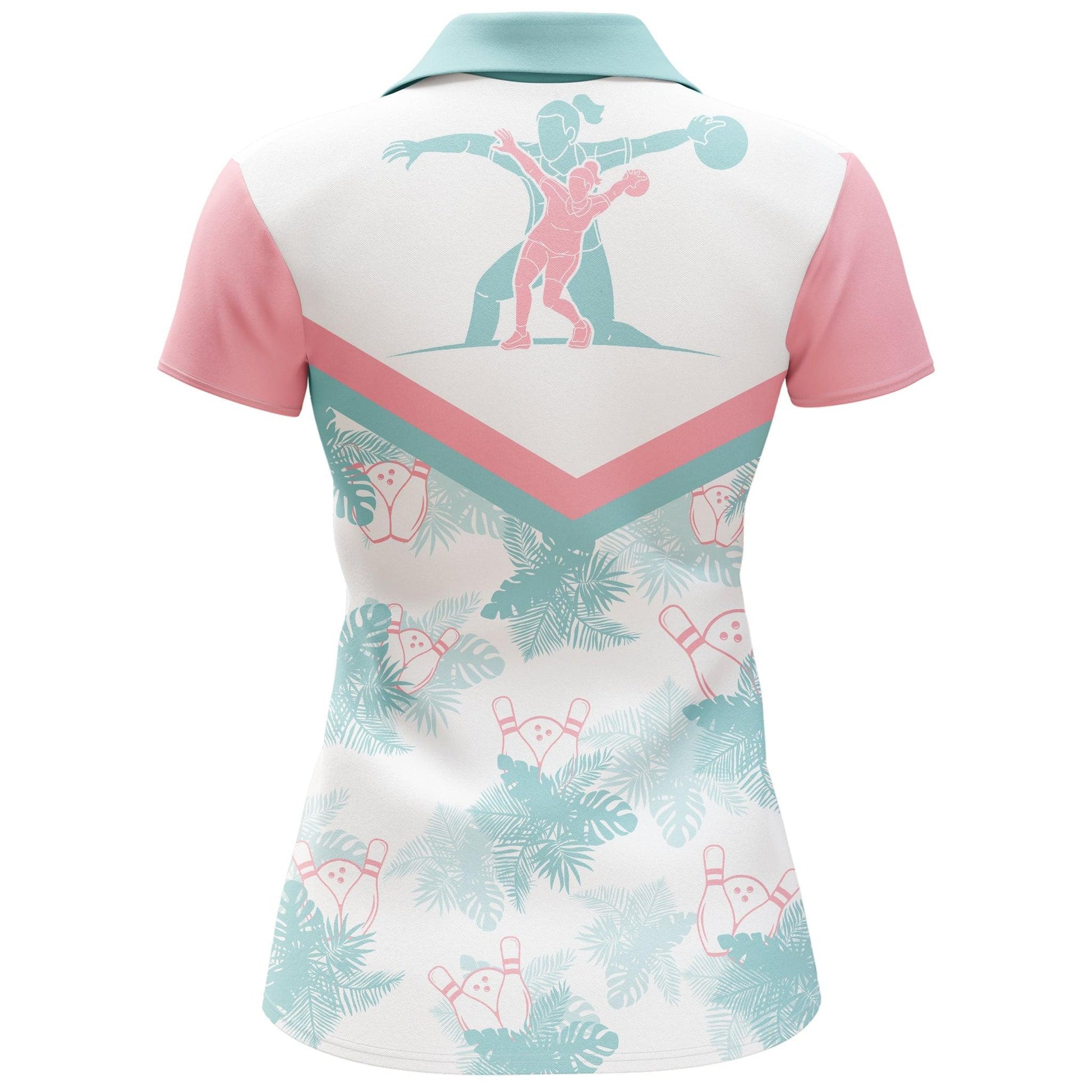 Bowling Custom Women Polo Shirt - Custom Name Tropical Pattern Bowling Personalized Bowling Polo Shirt - Gift For Friend, Family, Bowling Lovers - Amzanimalsgift