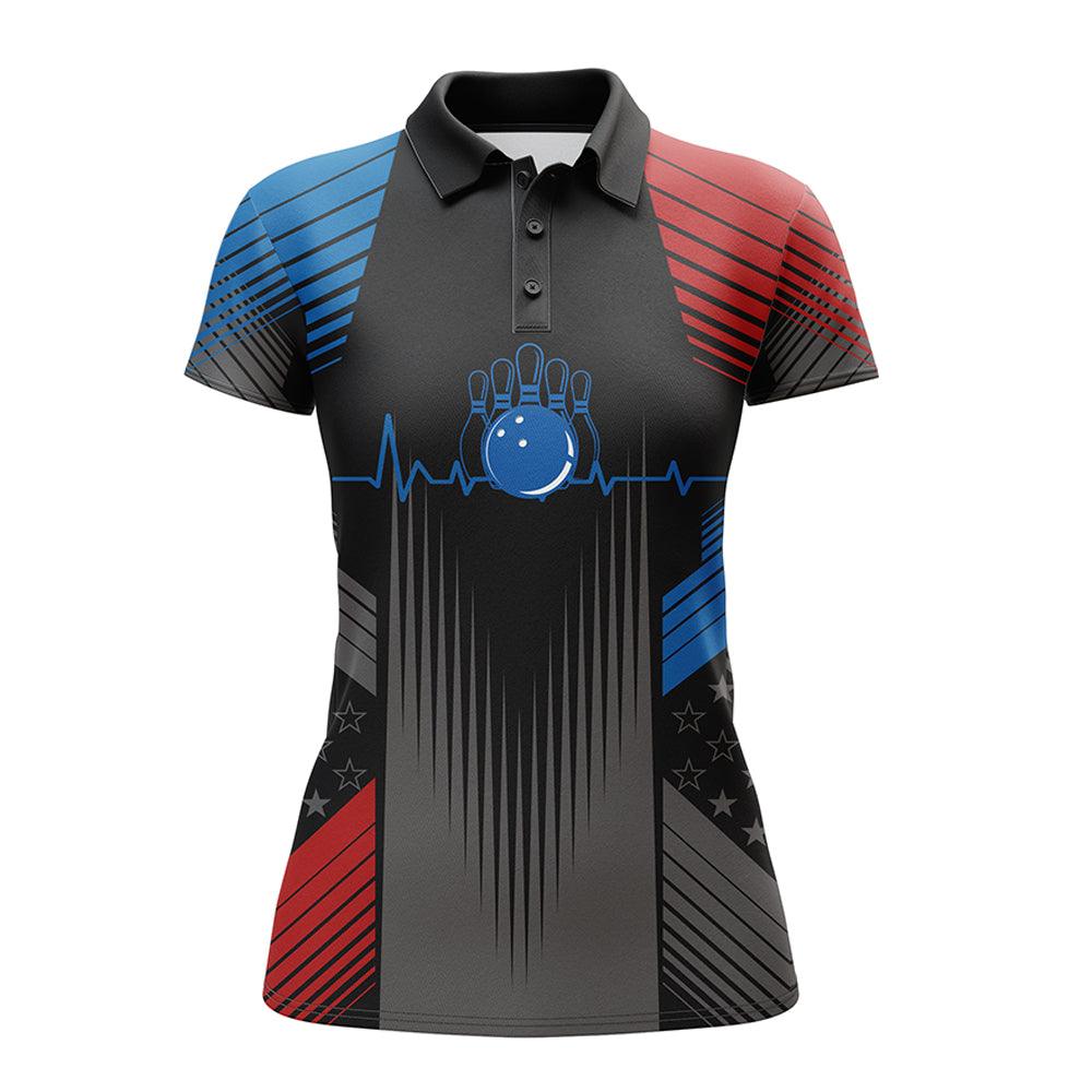 Bowling Custom Women Polo Shirt - Custom Name USA Bowling Personalized Bowling Polo Shirt - Gift For Friend, Family, Bowling Lovers - Amzanimalsgift