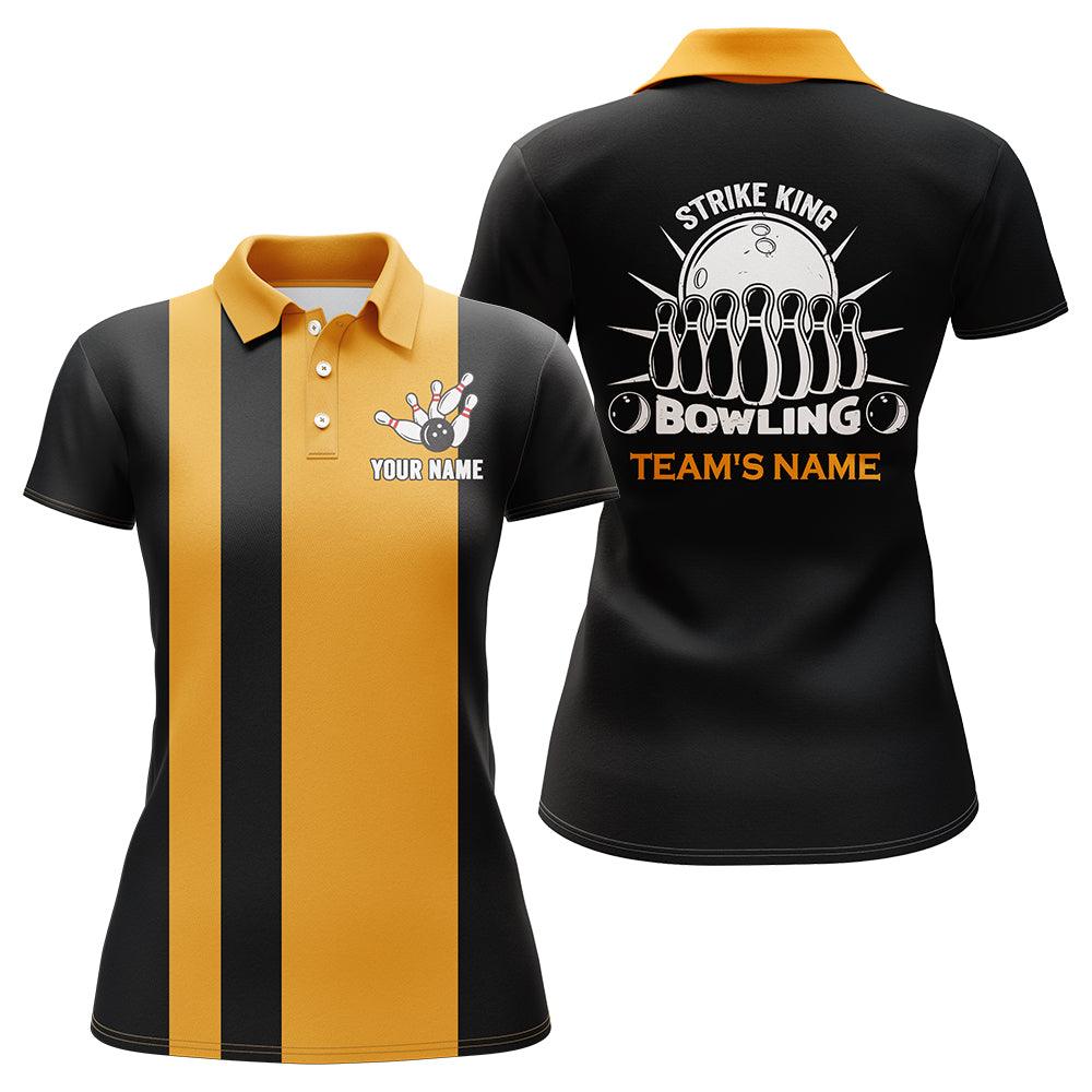 Bowling Custom Women Polo Shirt - Custom Name Vintage Yellow Black Bowling Personalized Bowling Polo Shirt - Gift For Friend, Family, Bowling Lovers - Amzanimalsgift