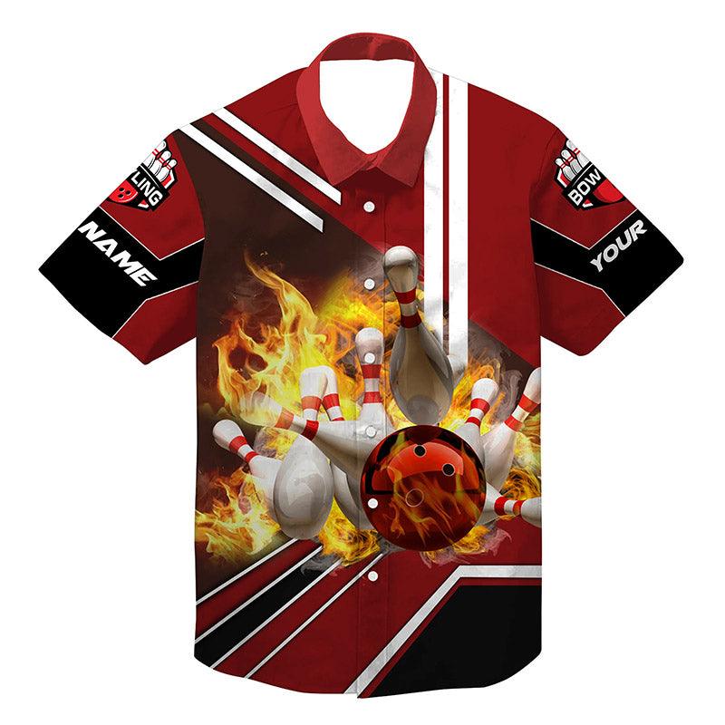 Bowling Customized Name Hawaiian Shirt, Flame Bowling Aloha Shirt For Men & Women - Personalized Gift For Bowling Lovers, Bowlers - Amzanimalsgift